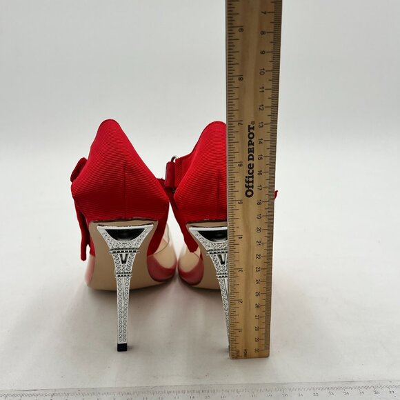 Red Transparent Bow Pointed Toe High Heel Ankle Strap D'Orsay Party Pumps - Picture 4 of 6
